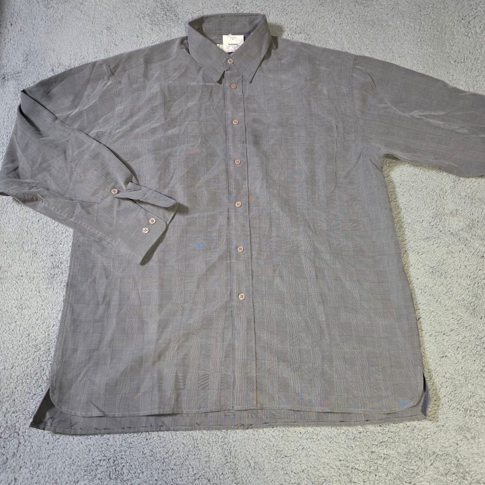 Cumran Mens L Button Down Shirt Grey Micro Plaid Long Sleeve Polynosic Blend